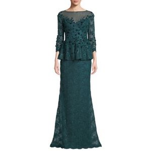 RF for Teri Jon, Velvet Flower & Lace Peplum Gown